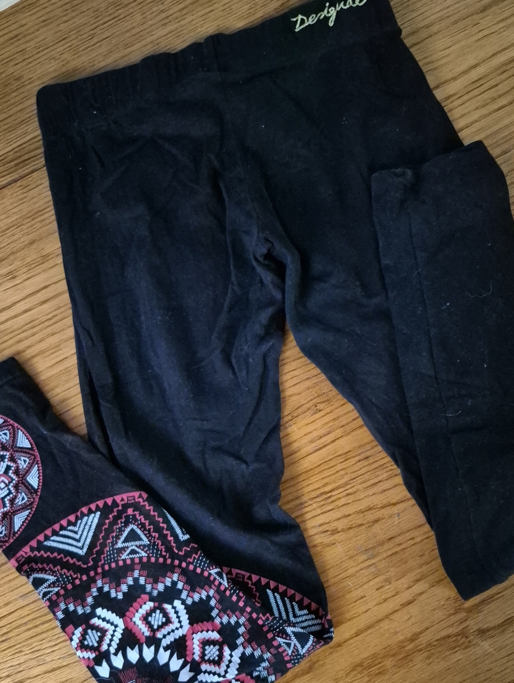 Desigual Girls' Black Leggings with Patterned Hem